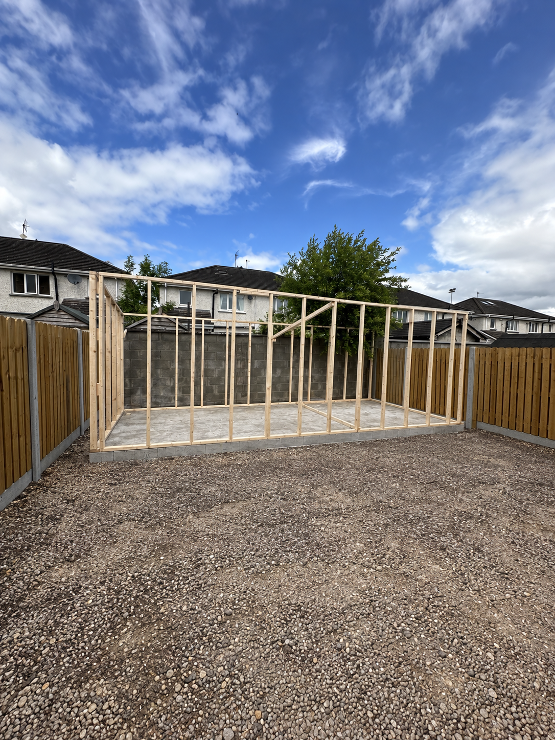 Timber wall frame on prepared base