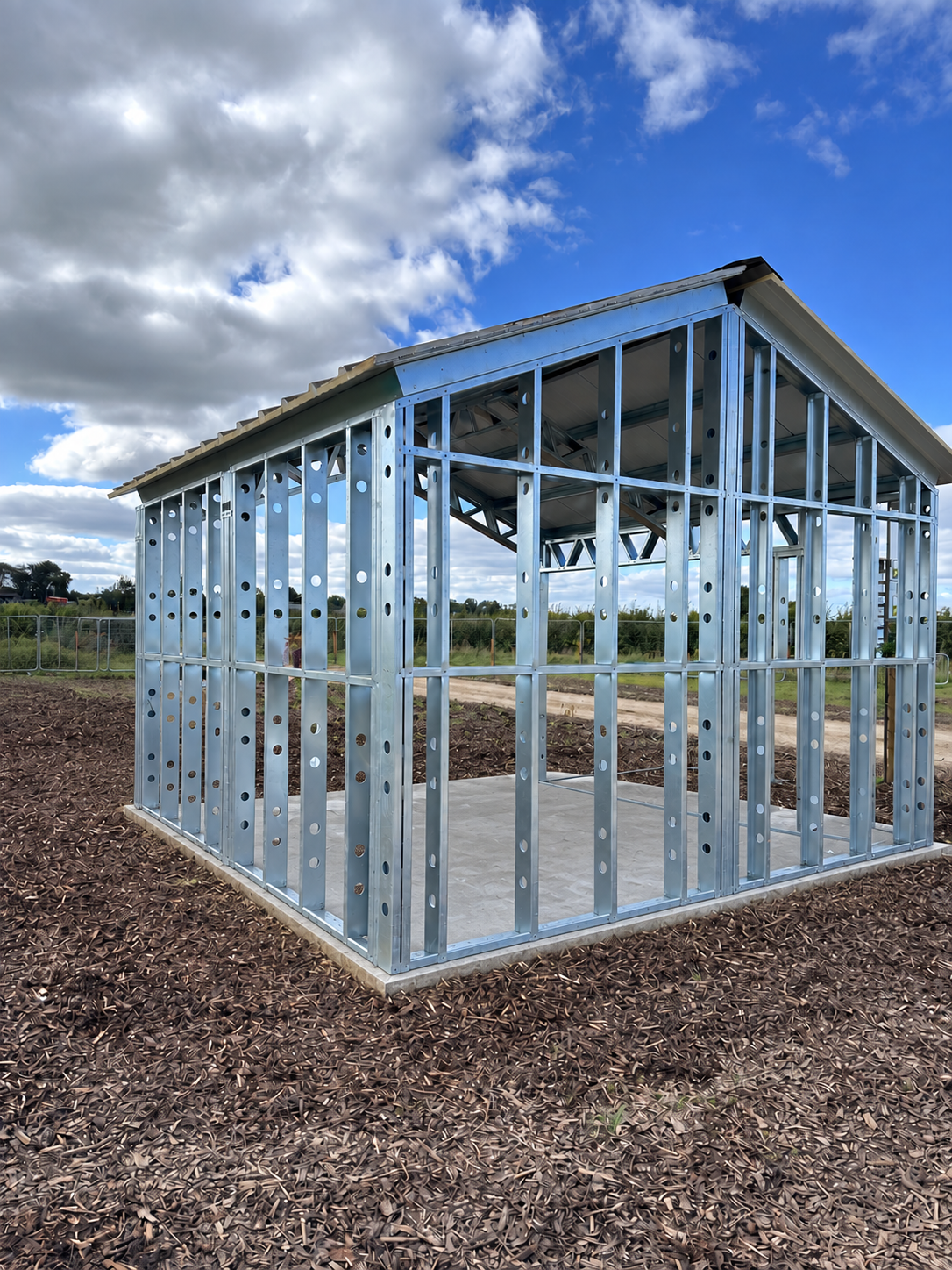 Steel frame on concrete base